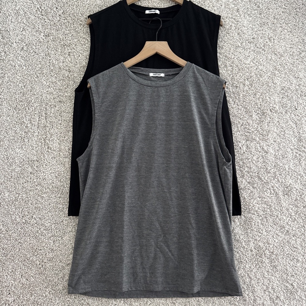 Coofandy Mens L Black & Gray Sleeveless Muscle Tee Gym Workout Tank Top